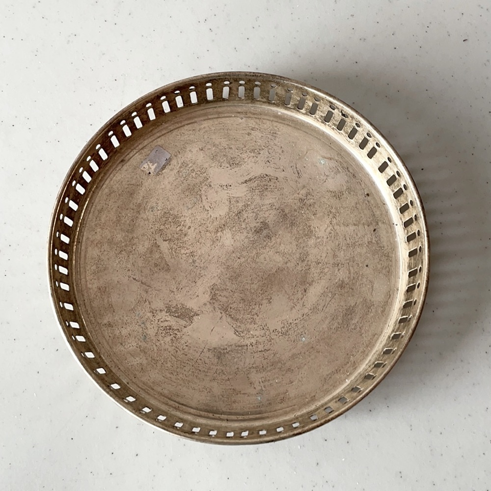 Silver plate 7” Round Gallery Tray Home Decor Vintage Silverplate